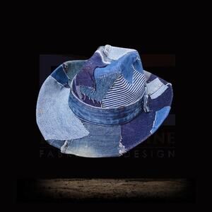 Upcycled patchwork denim cowboy hat